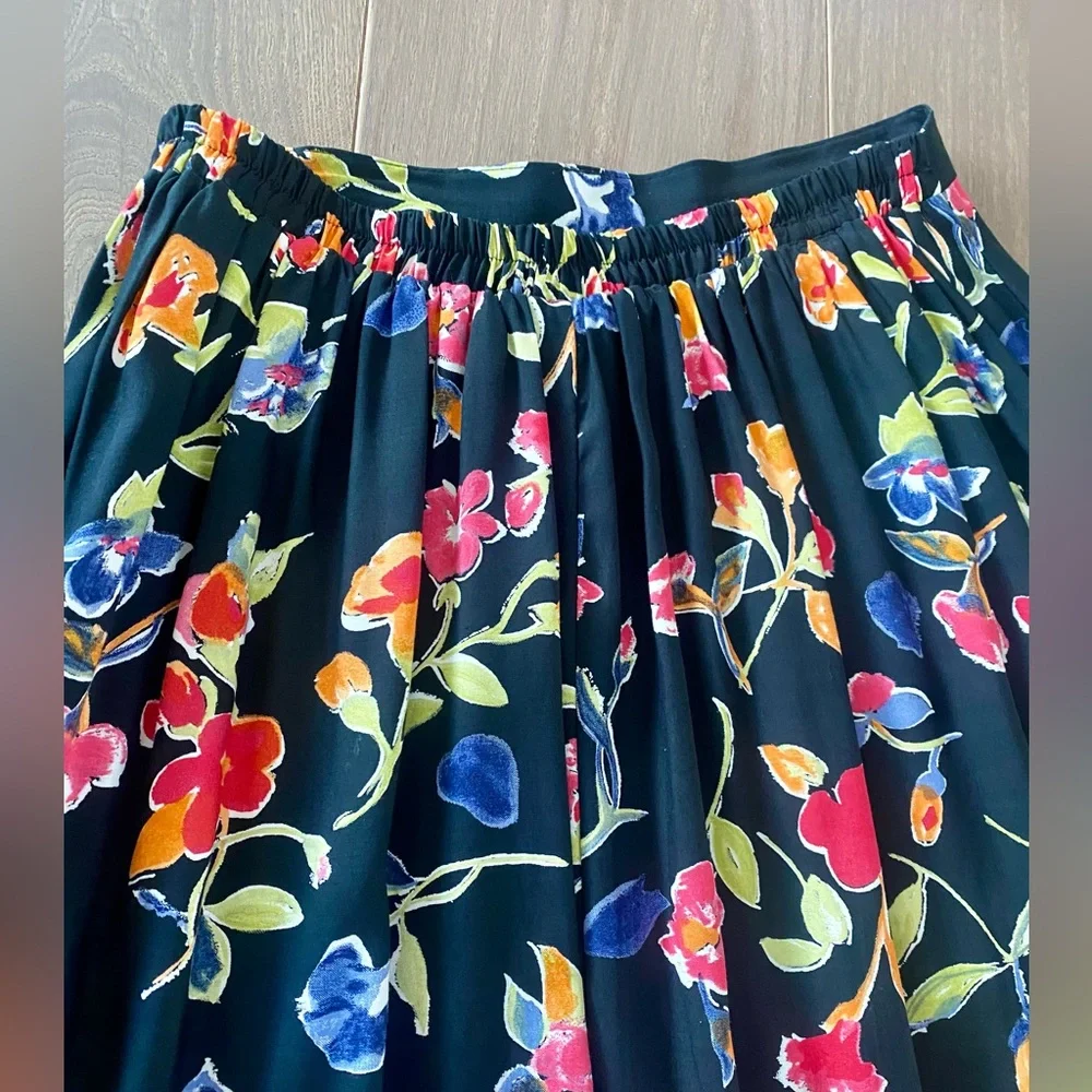 Vintage 90s Coldwater Creek maxi skirt, black w/ floral pattern, size S - Picture 4 of 6